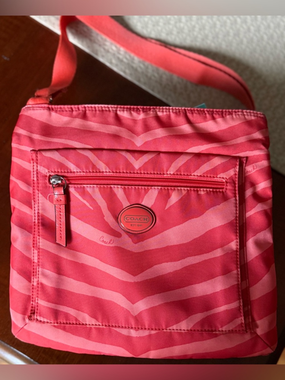 Coach Devin Zebra Pattern Nylon Crossbody Bag F77541 - Picture 3 of 13